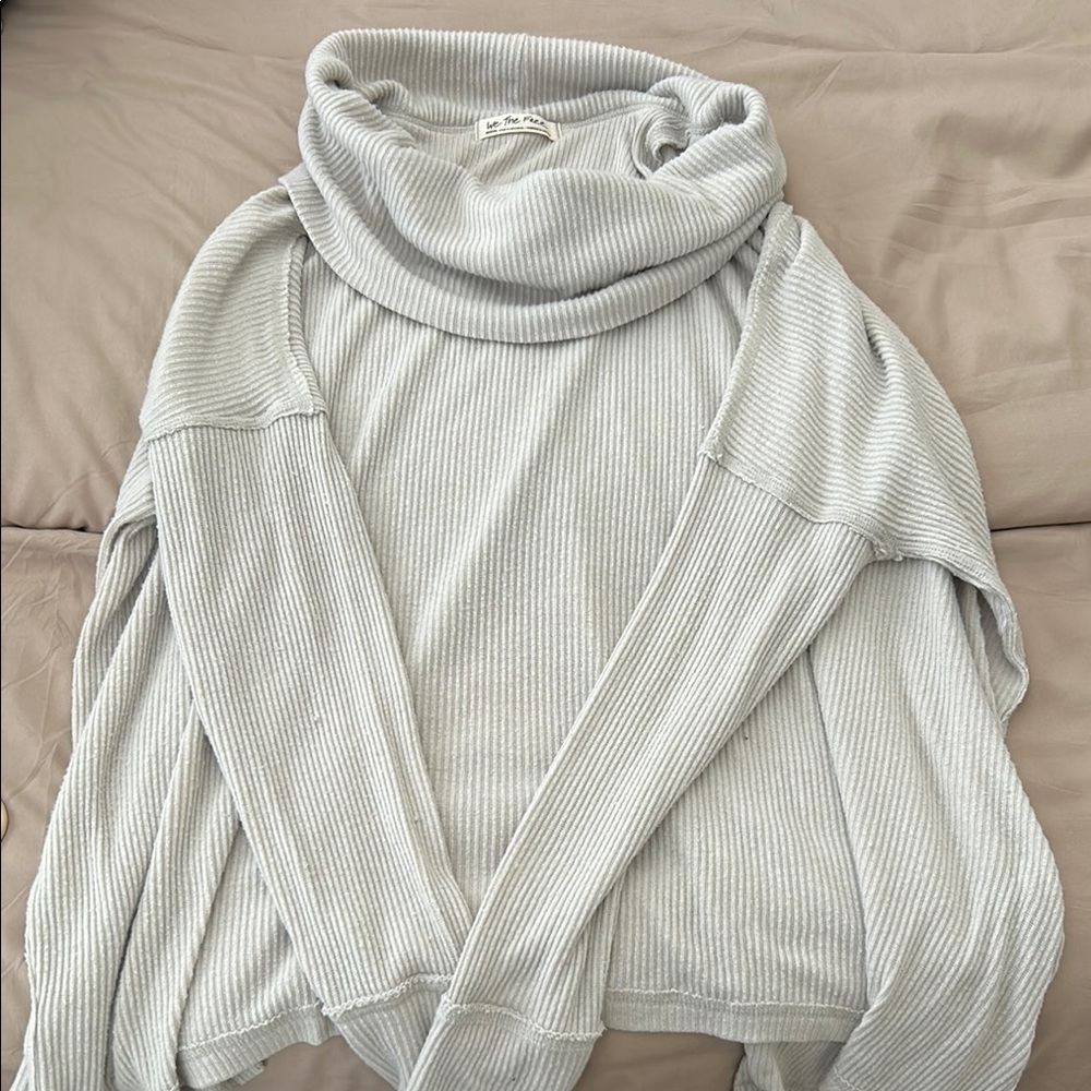 Free People Gray Cowl Neck Sweater with Ribbed Knit
